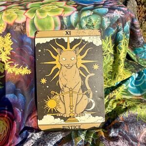 Justice Cat Tarot Metal Sign 12x8 Vintage Style Wall Decor EUC